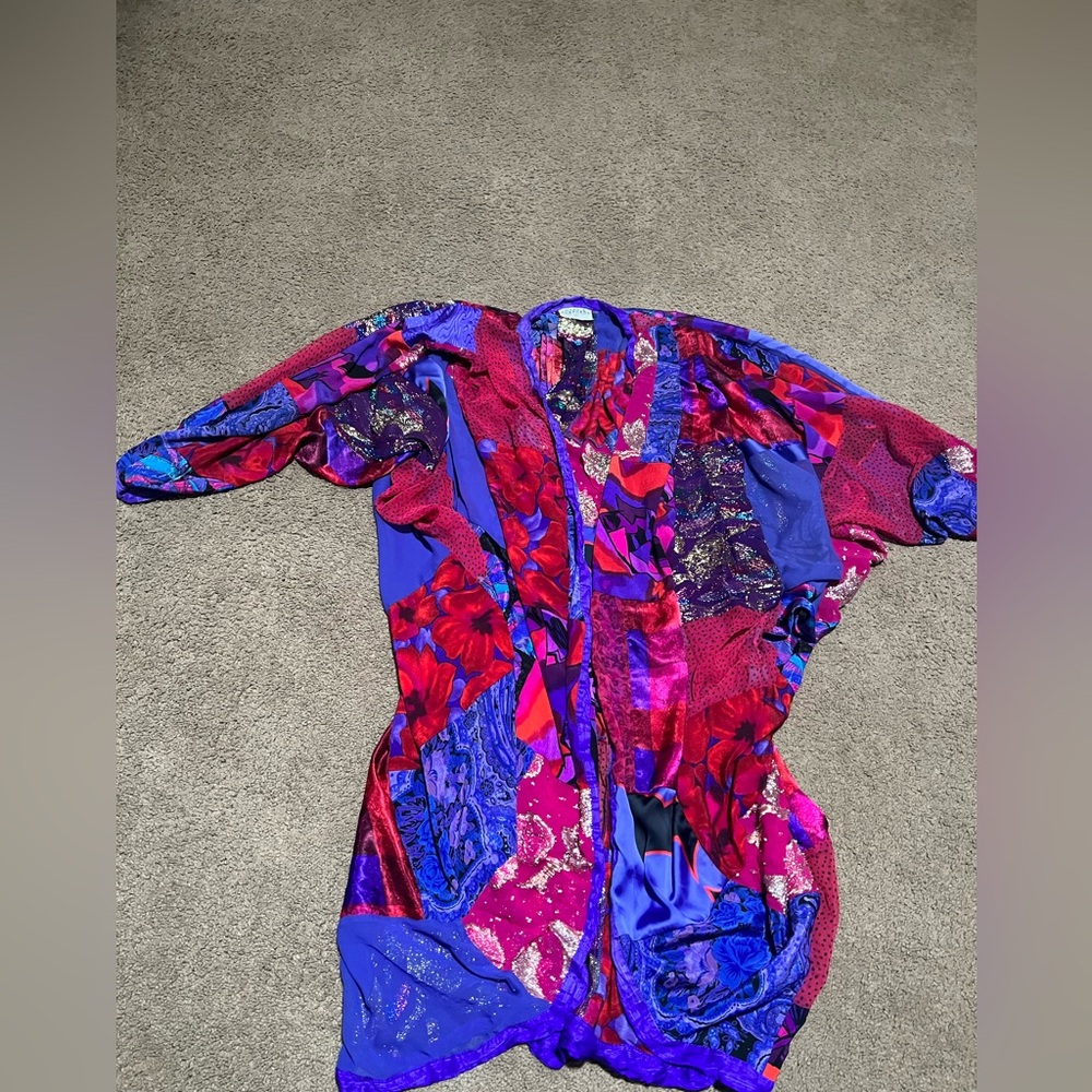 Vintage Vibrant Abstract Lightweight open cardigan- Purple & Fuchsia